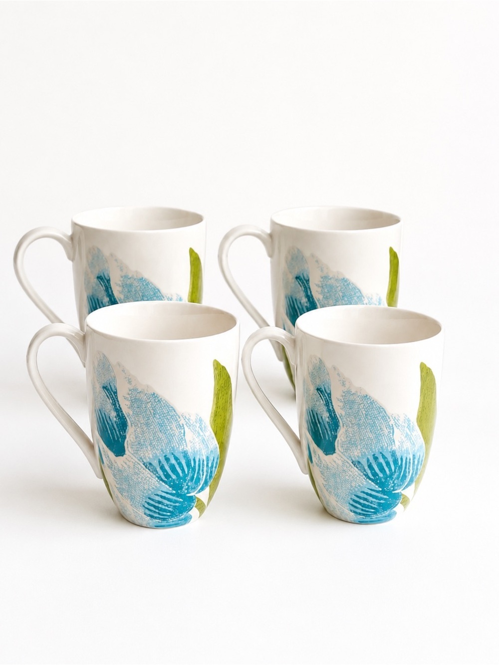 DVF Diane von Furstenberg Blue Floral Ceramic Mug Set of 4